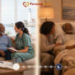 Caregiver explaining hospice vs palliative care difference with family at home
