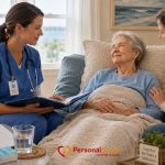 Hospice care at home in Hampton Roads with a nurse reviewing a care plan with patient and family